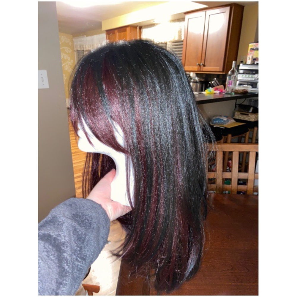 Black with maroon wig.